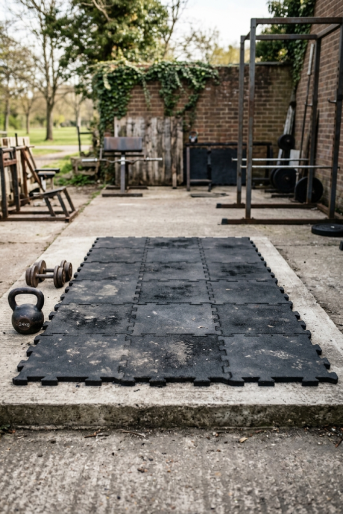 Poured Concrete Pad with Rubber Rooftop Pavers