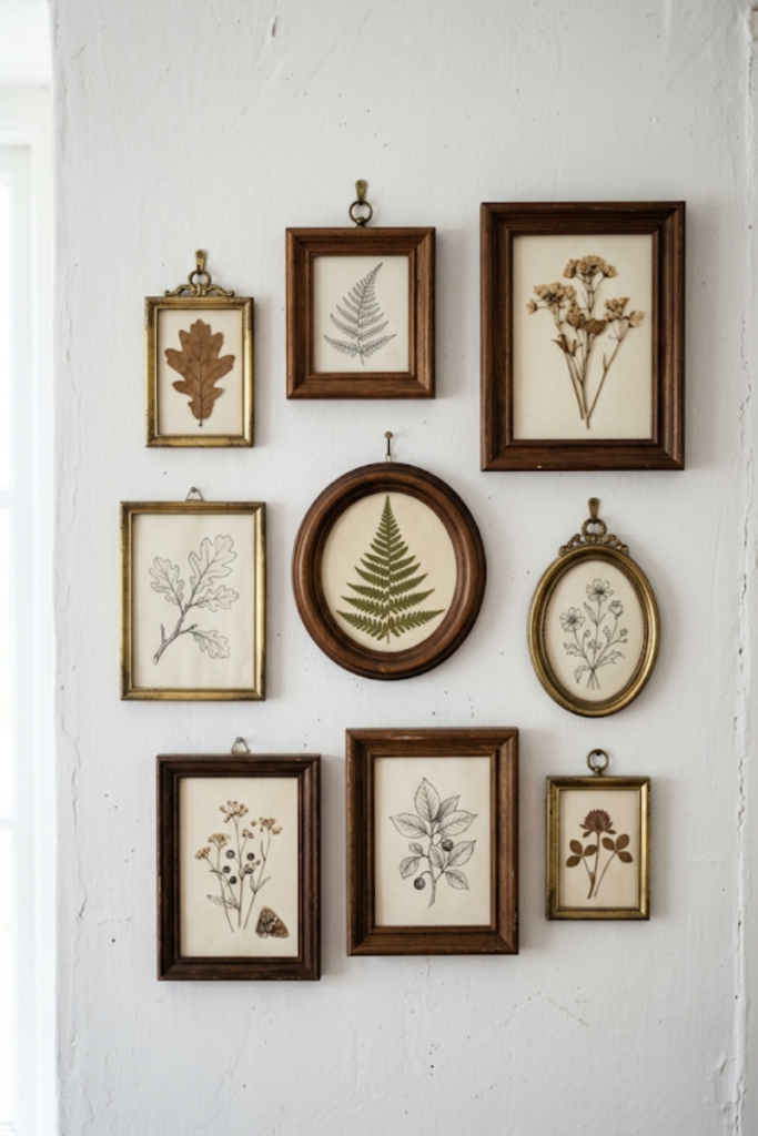 Gallery wall of eclectic frames