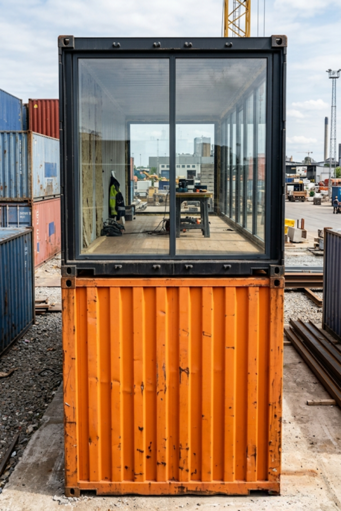 Orange Accent Home with Sleek Black Glass Unit