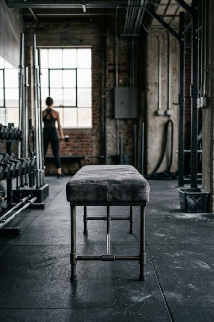 Velvet Bench with Iron Legs