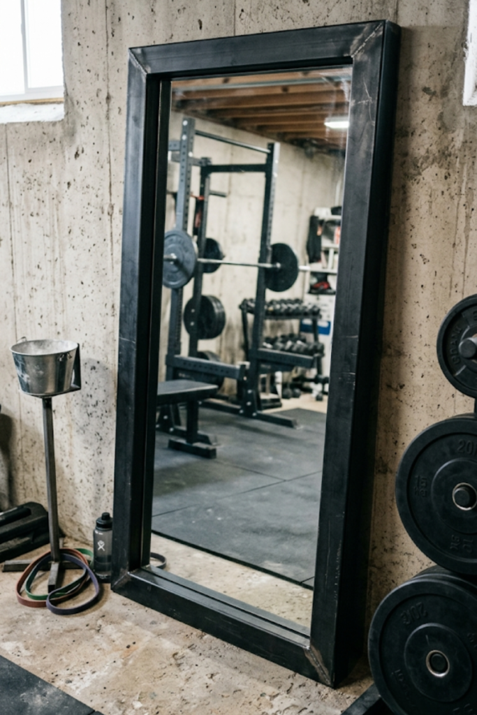 Industrial Framed Mirrors with Exposed Concrete