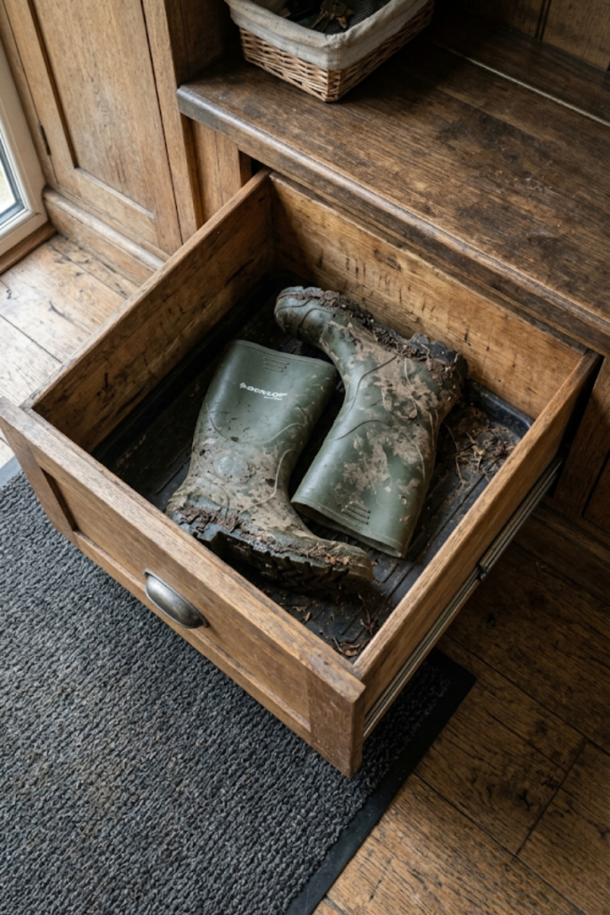 Under-Bench Waterproof Boot Drawers