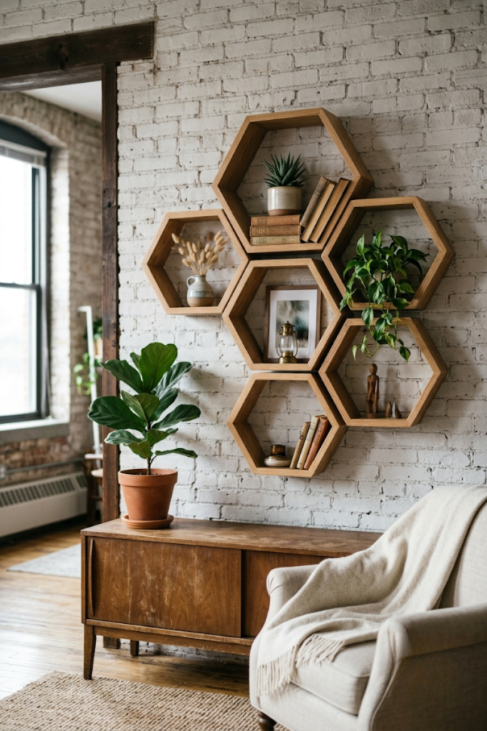 The Geometric Floating Shelf Wall