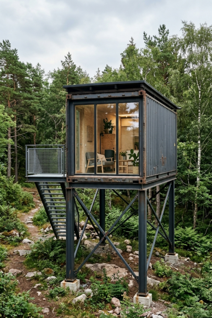 Elevated Birdhouse Studio with Glass Walls