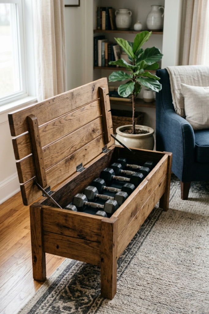 Under-bench storage for weights