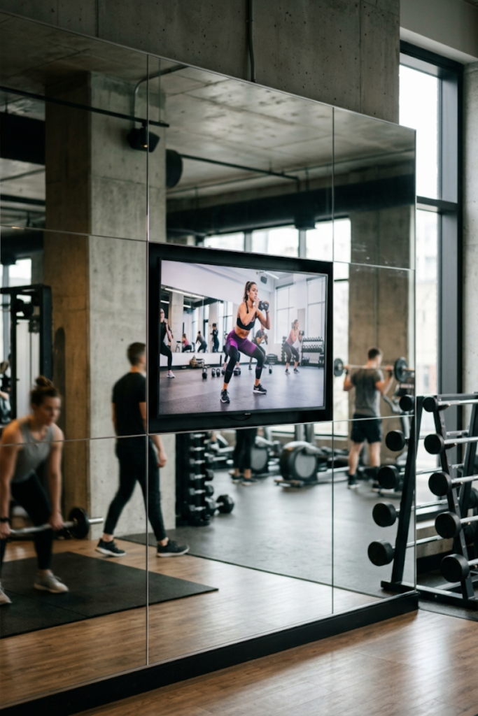 Mirror Wall with Integrated Slim Profile TV Screen
