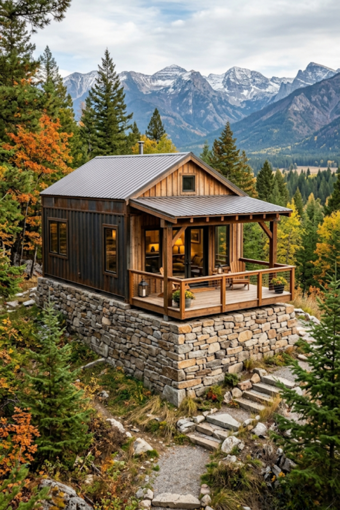 Stone Foundation Container Cabin