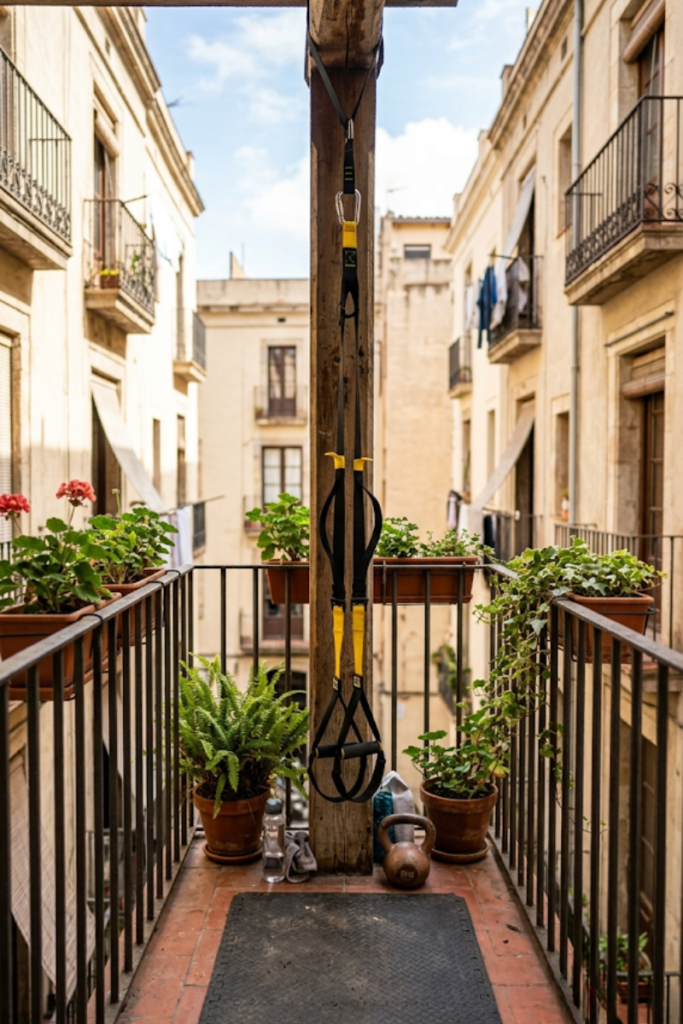 Balcony gym with portable gear