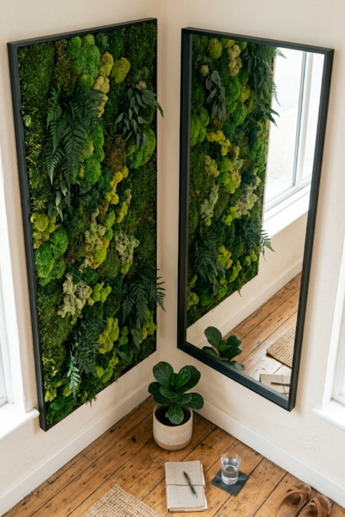 Biophilic Moss Wall Section Adjacent to Mirrors