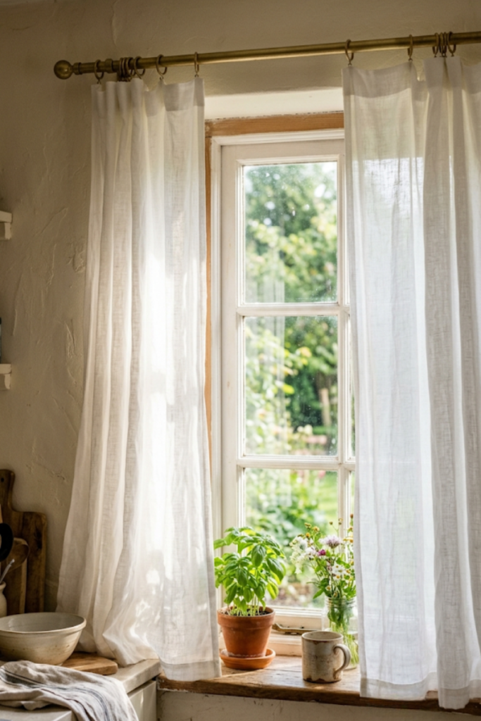 Sheer linen window curtains