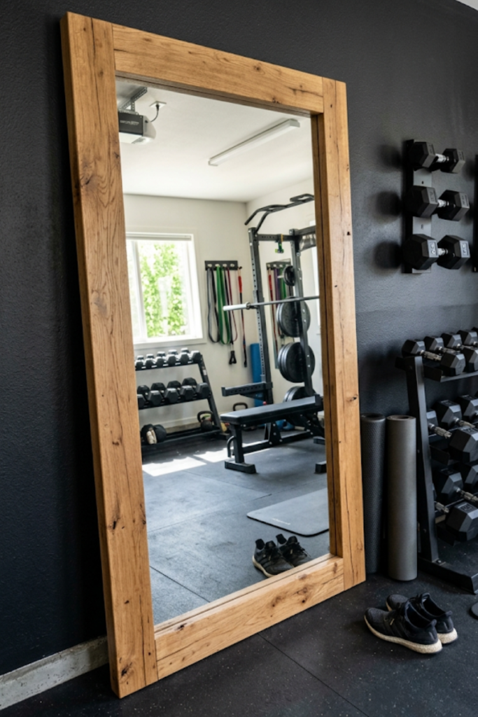 Large Scale Floor Mirror with Oak Frame