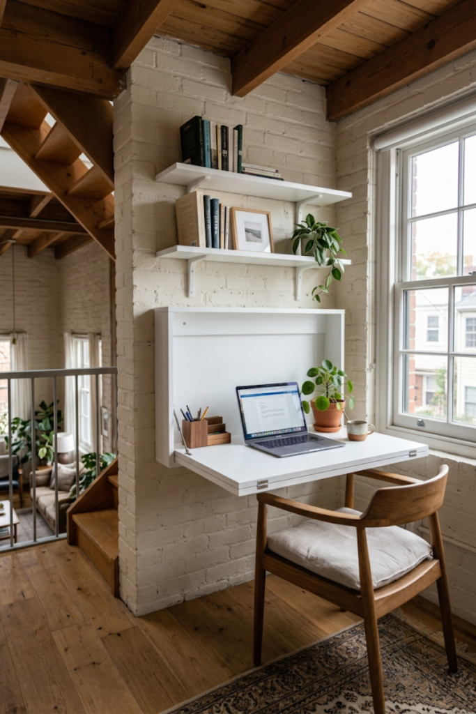 Wall-Mounted Fold-Down Desk Workspace
