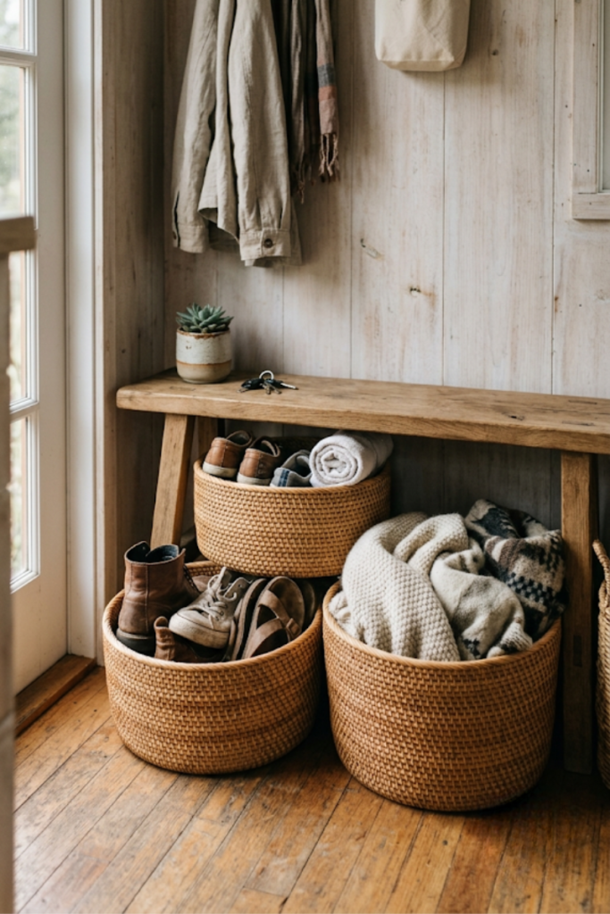 Woven rattan storage baskets